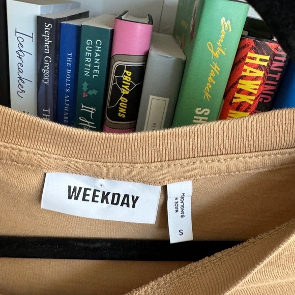 WEEKDAY tan neutral cotton classic layering tee shirt T-shirt top vintage alanis - Picture 2 of 5